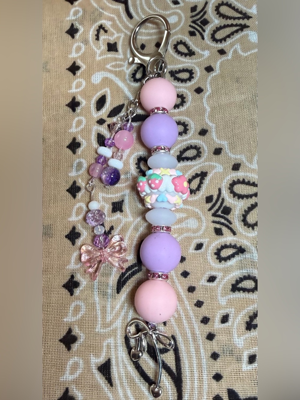 Handmade Pink & Lavender Kids Beaded Keychain Charm